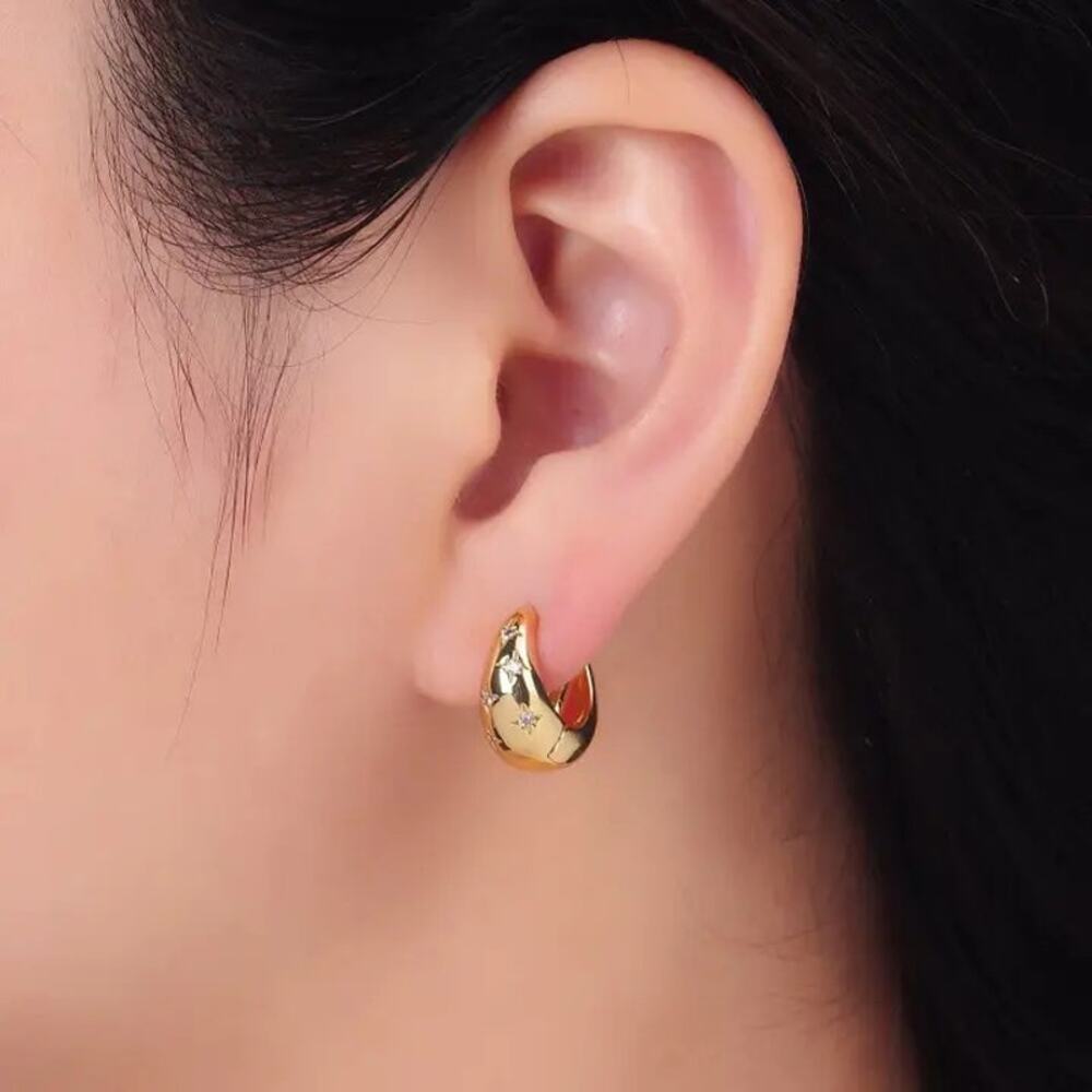 NWT Aim Eternal 24K Gold Filled North Star CZ Dome Huggie Earrings Celestial